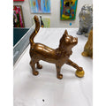 Large 3D Printed Cat Statue Resin Coated Bronze Copper Finish Gold Ball 16in