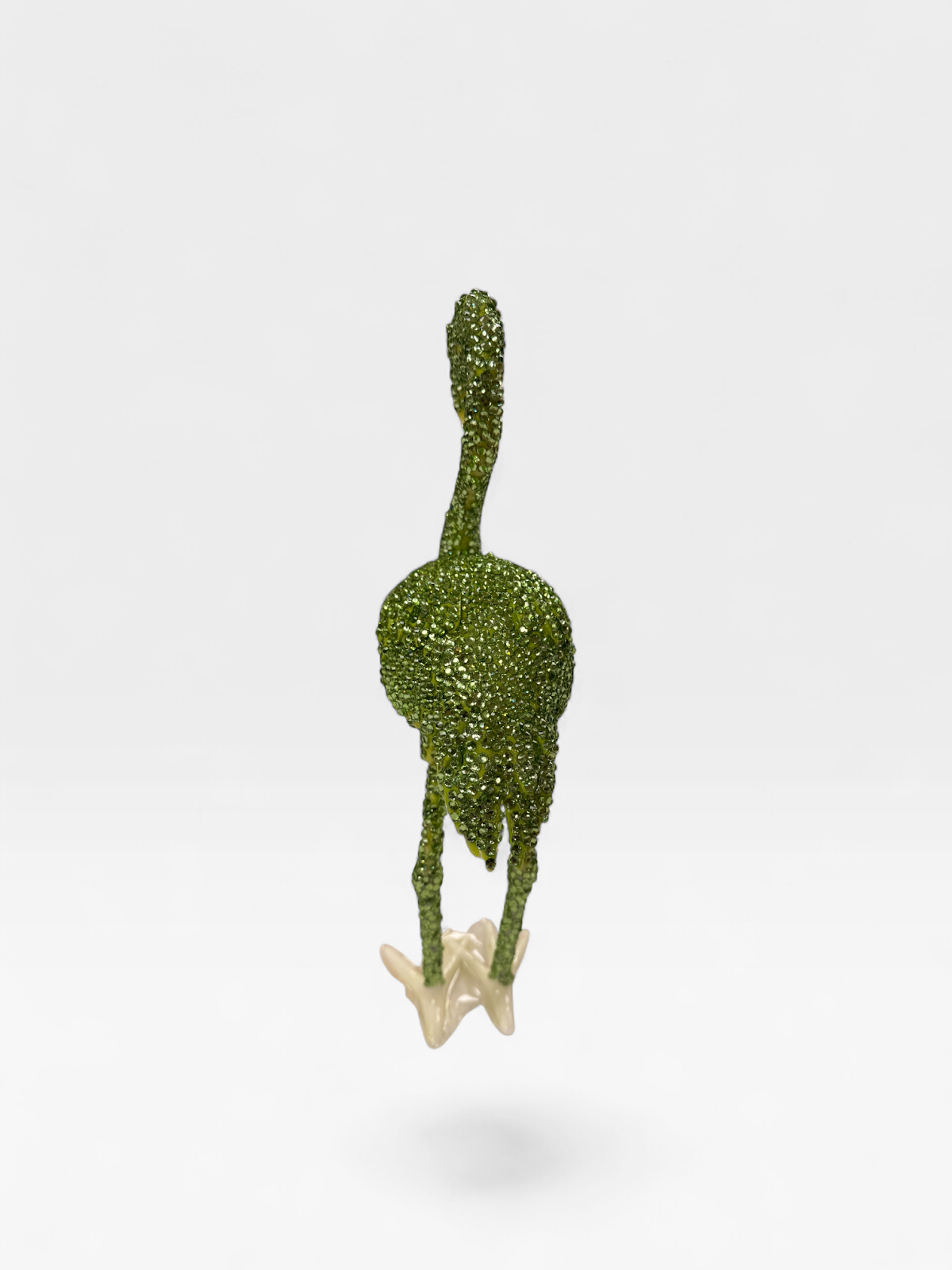 Green rhinestone flamingo, front view