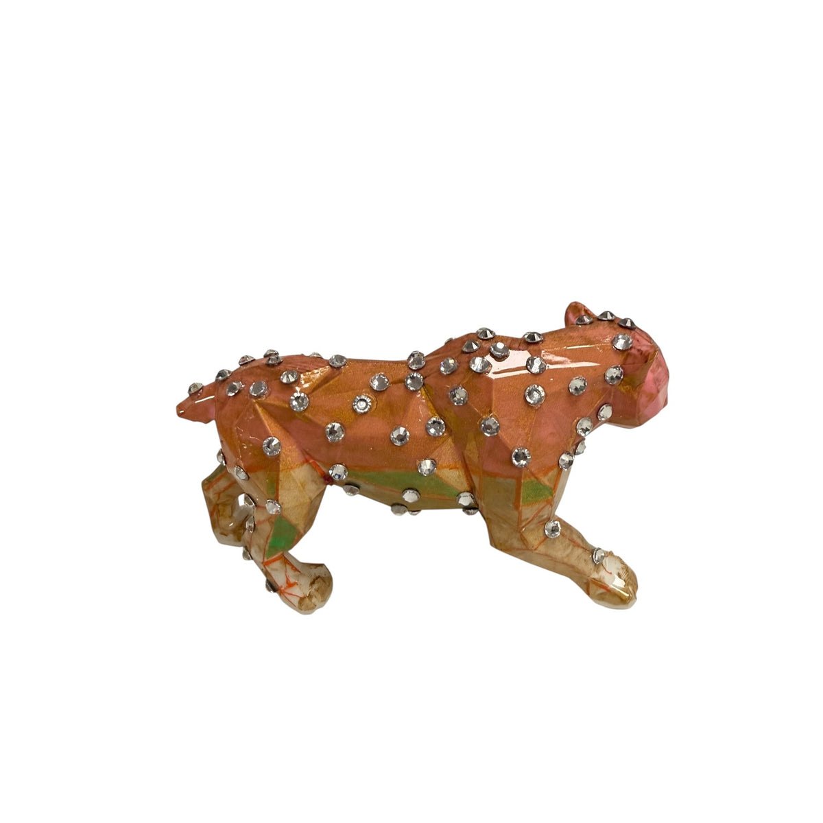 Geometric Leopard Statue Rhinestone Crystal Big Cat Sculpture Faceted Decor 7in