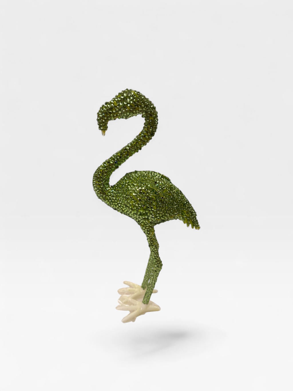 Green crystal rhinestone flamingo sculpture, JebaraArt