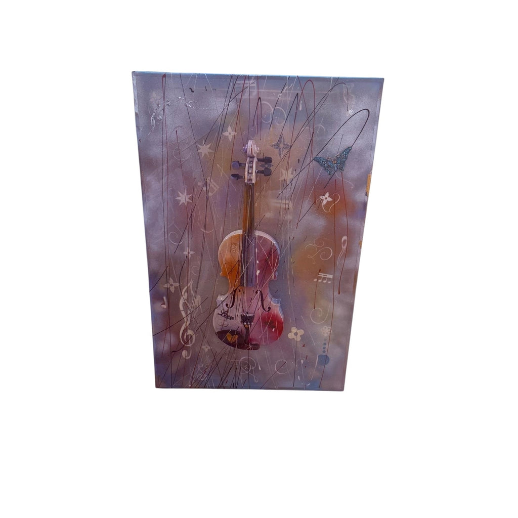 Real Violin Wall Art on Canvas Resin Coated Mixed Media 18x24 Music Painting