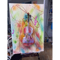Original 3D Violin Wall Art – Rainbow Mixed Media Music Painting 24x36
