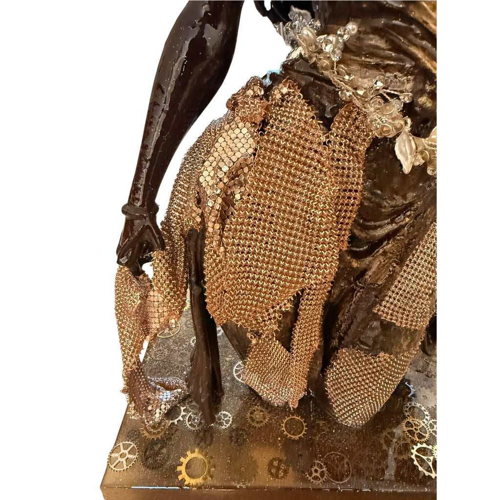 Kneeling Veiled Goddess Art Sculpture Bronze Finish Mesh Drapery Resin Statue