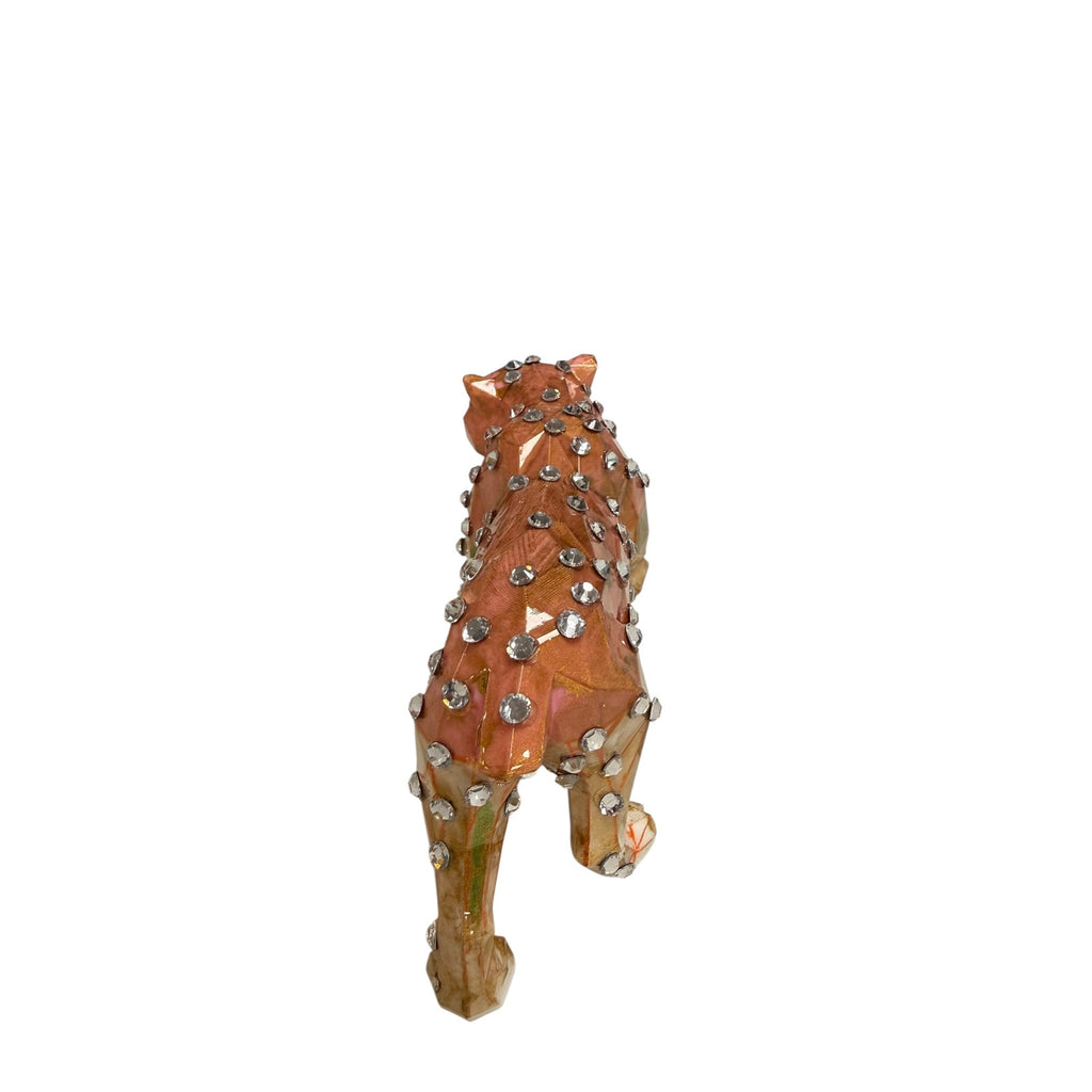 Geometric Leopard Statue Rhinestone Crystal Big Cat Sculpture Faceted Decor 7in