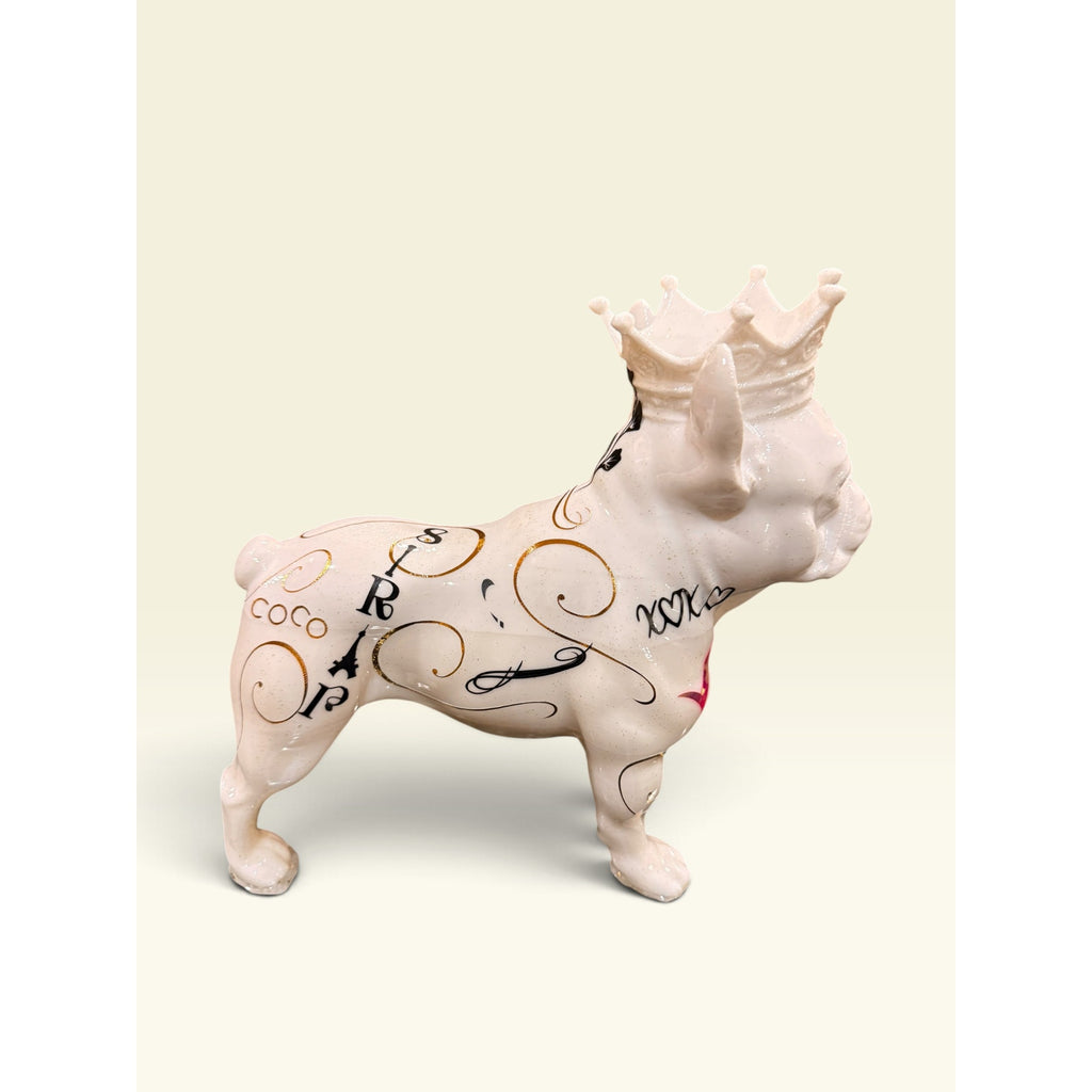 French Bulldog Statue 3D Printed Pop Art Frenchie Crown Gold Chain Made in USA
