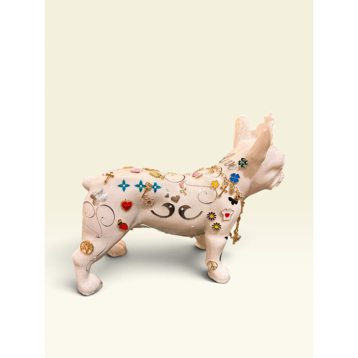 French Bulldog Statue 3D Printed Pop Art Frenchie Crown Gold Chain Made in USA