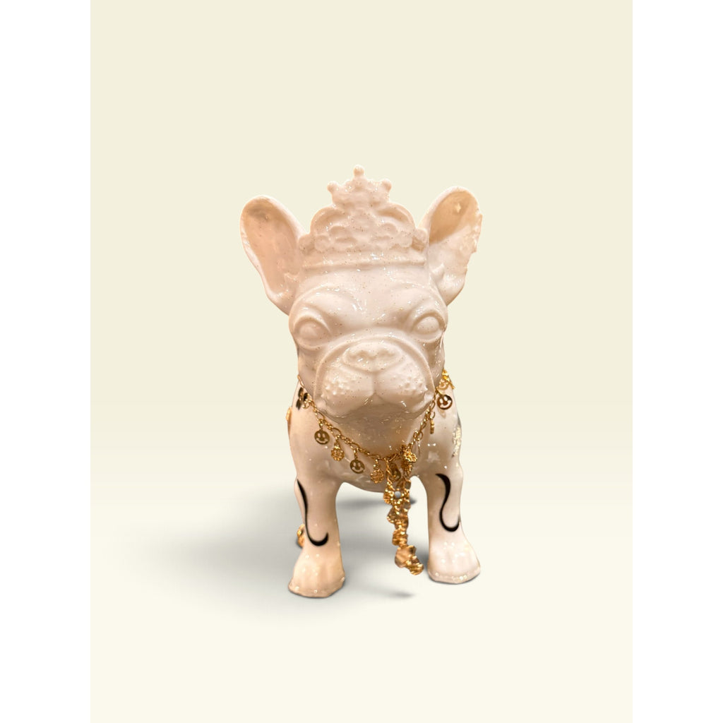 French Bulldog Statue 3D Printed Pop Art Frenchie Crown Gold Chain Made in USA