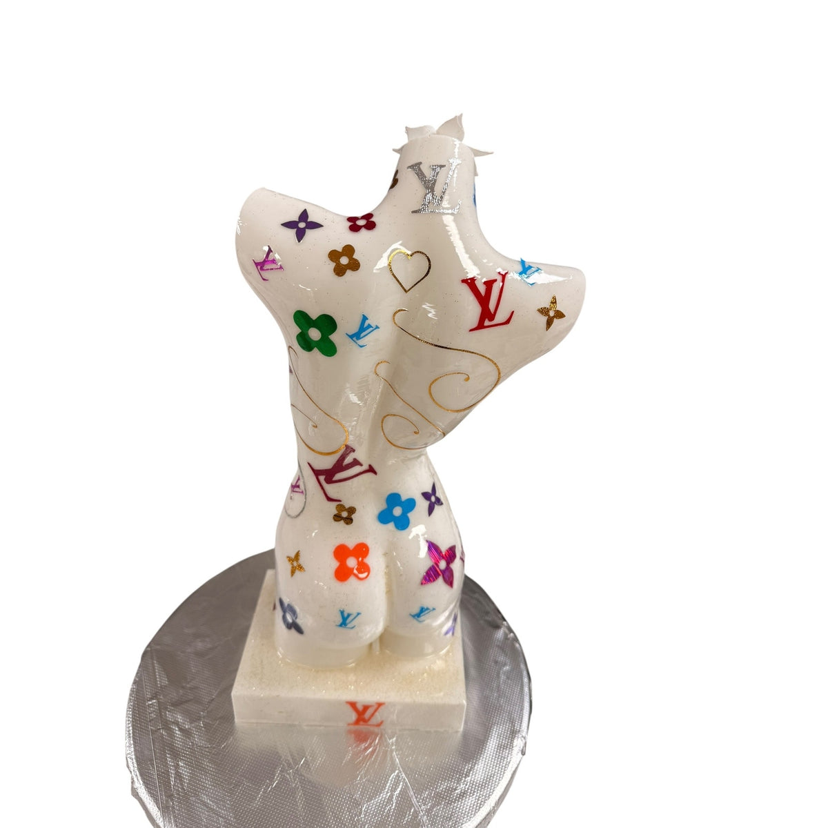 Handmade 3D Printed Pop Art Female Torso Sculpture Colorful Painted Resin 15"