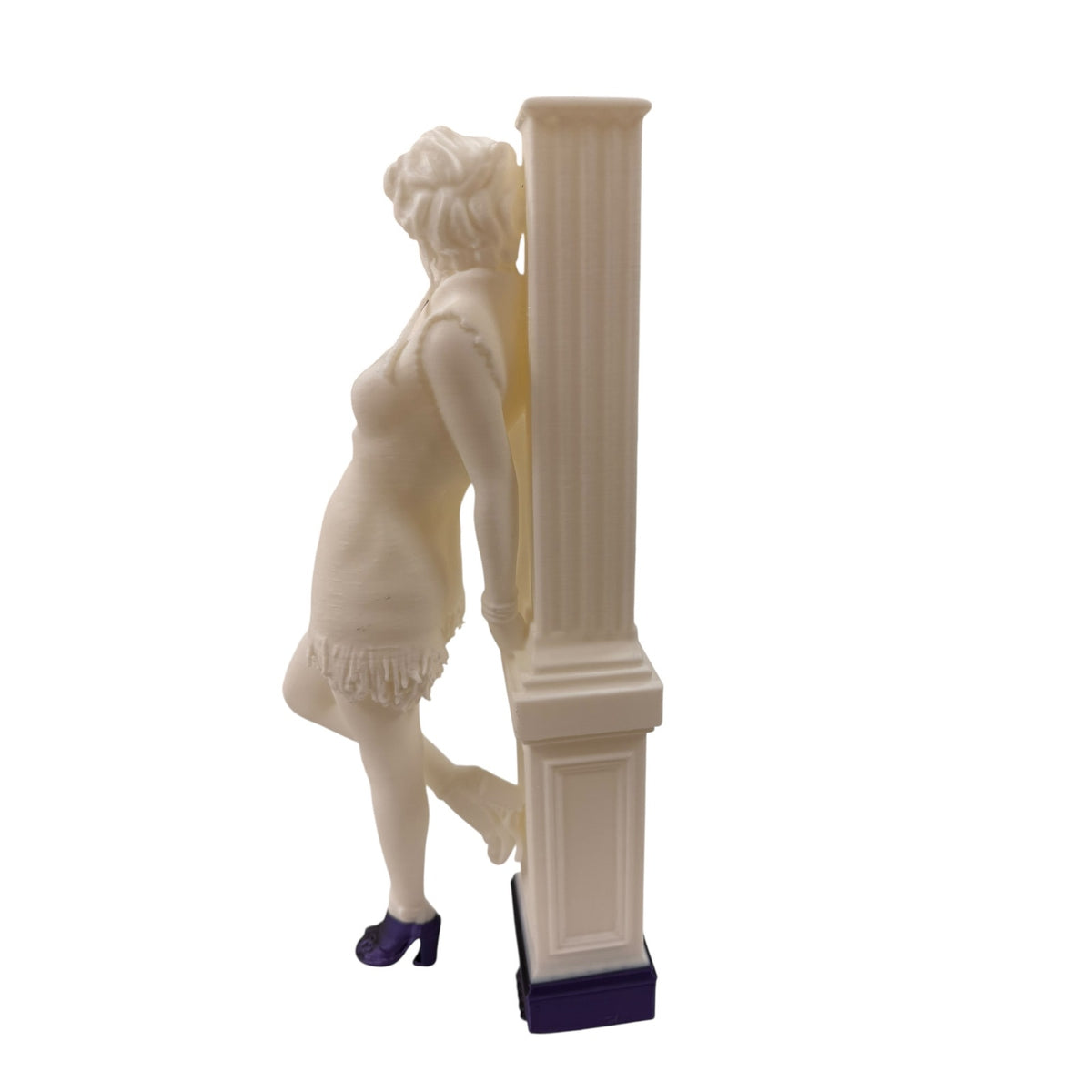 Woman Leaning on Column Statue 3D Printed Resin Coated Vintage Figure 15in Ivory