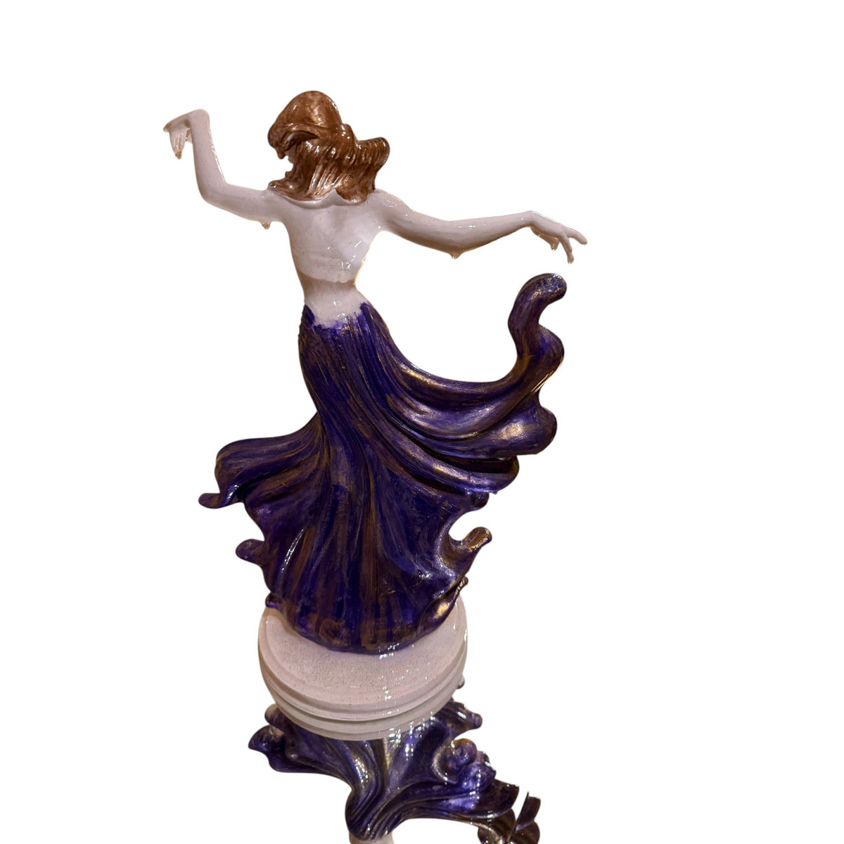 Hand-Painted Dancing Lady Sculpture Cobalt Blue & Gold Resin Art Statue 15in