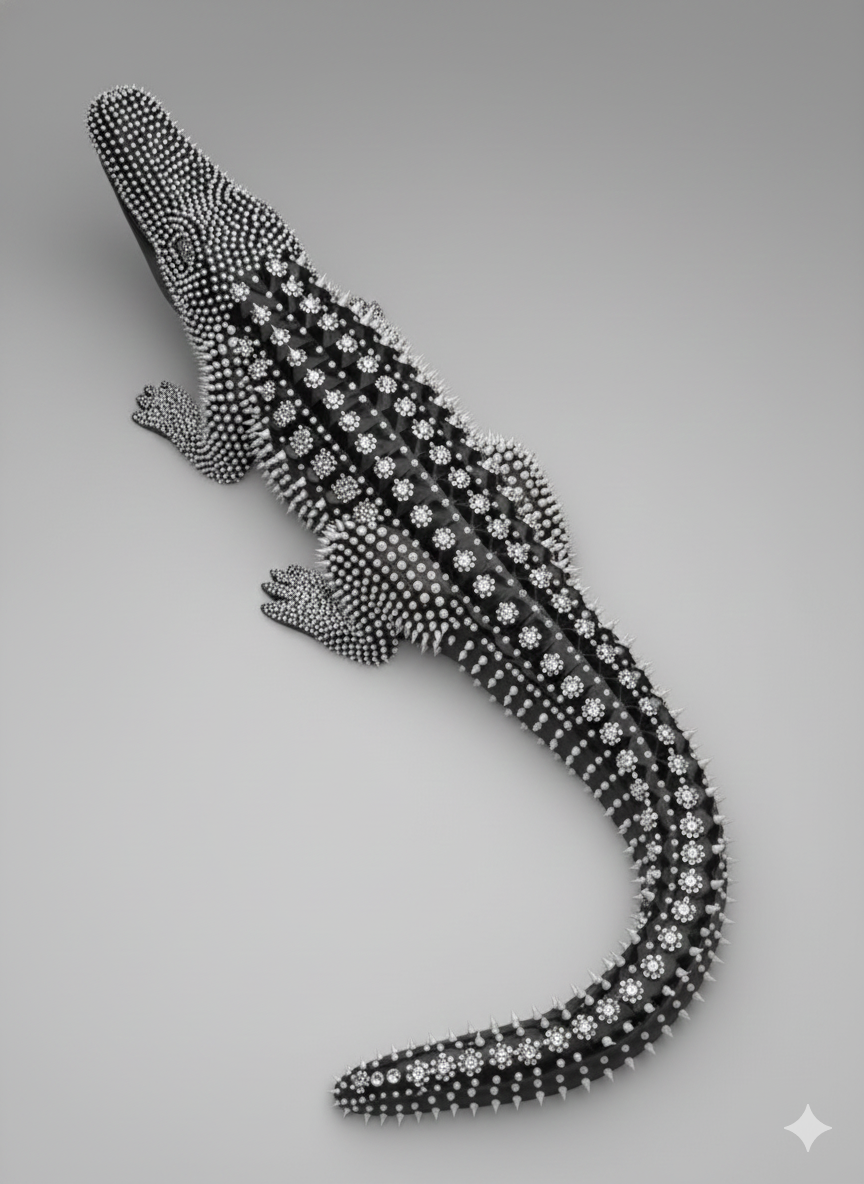 Handmade crystal rhinestone alligator sculpture by Jebar Art