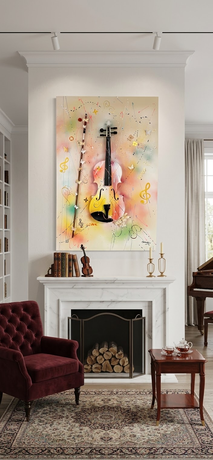 Original 3D Violin Wall Art – Rainbow Mixed Media Music Painting 24x36