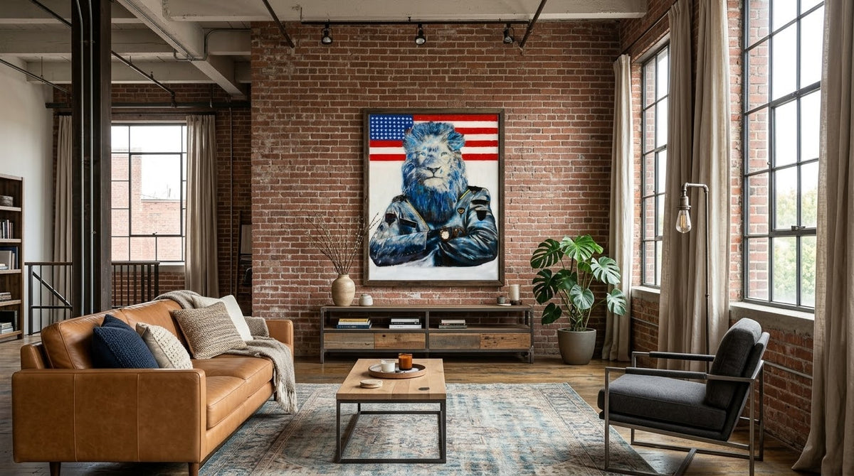 Original Pop Art Lion Painting American Flag Resin Coated Patriotic Wall Art