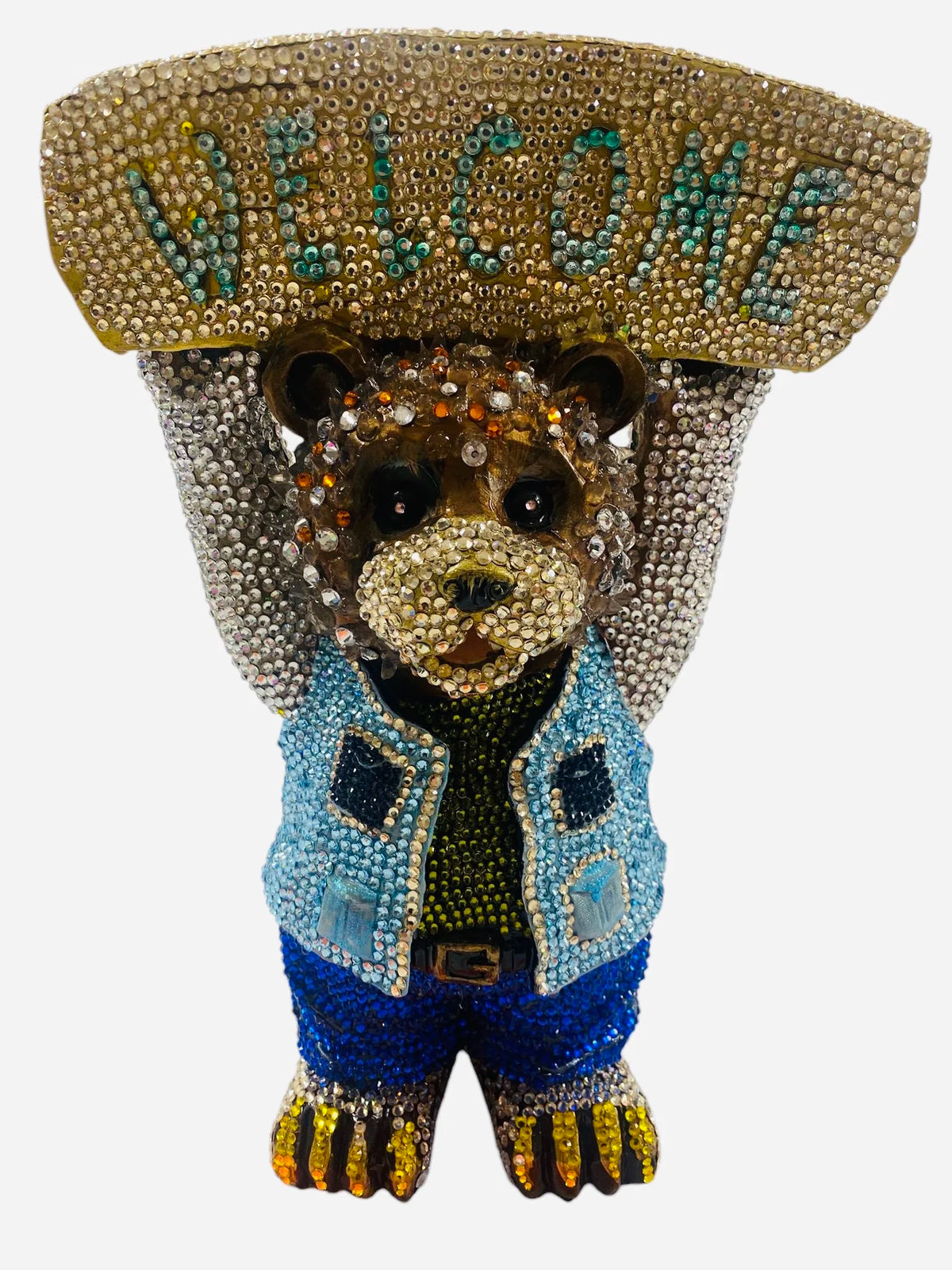 Crystal rhinestone welcome bear sculpture by Jebar Art