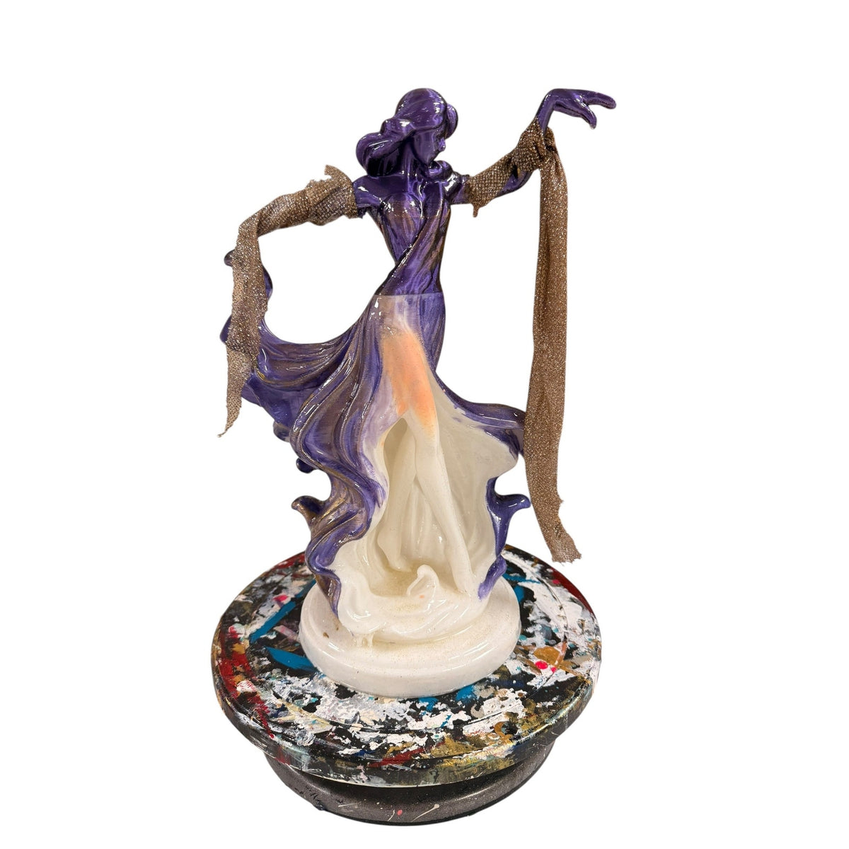 Handmade 3D Printed Dancer Lady Sculpture Purple Hair Painted Resin Art 15"